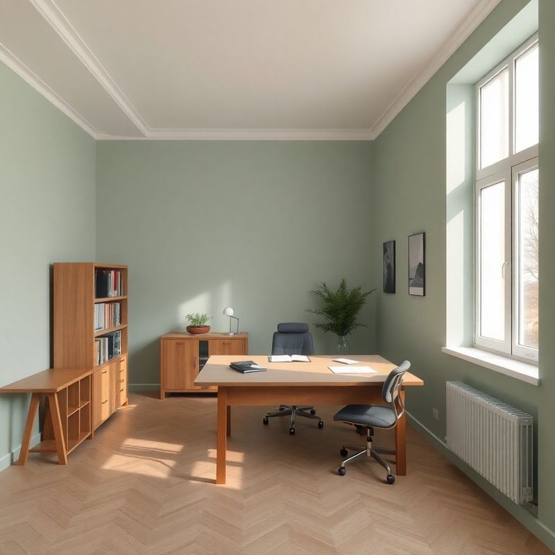 Serene stone-mint advisory office interior in Timișoara with natural light